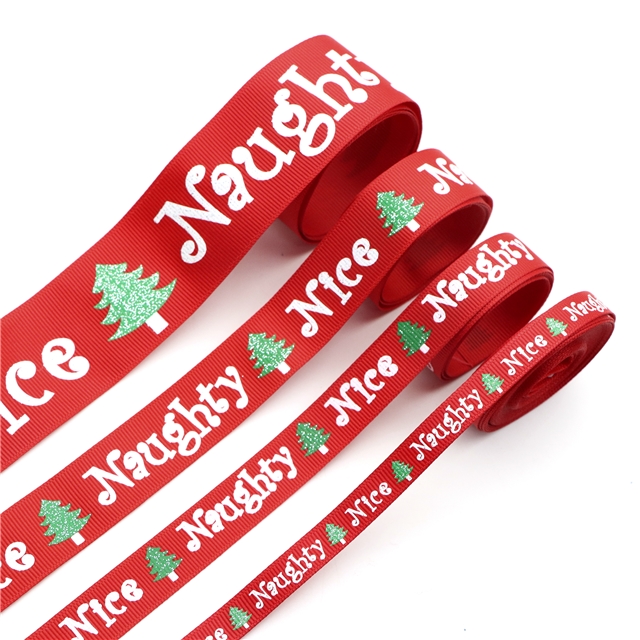 5/8" ink+glitter grosgrain christmas series glitter ink printing ribbon