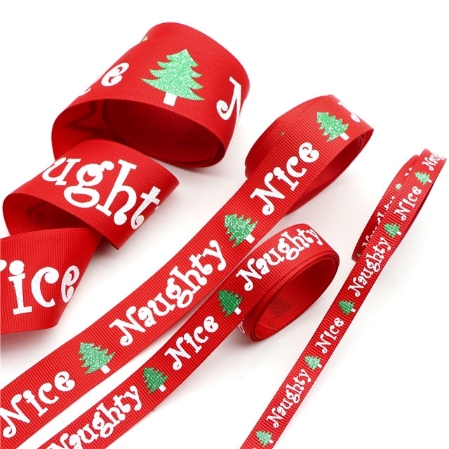 5/8" ink+glitter grosgrain christmas series glitter ink printing ribbon