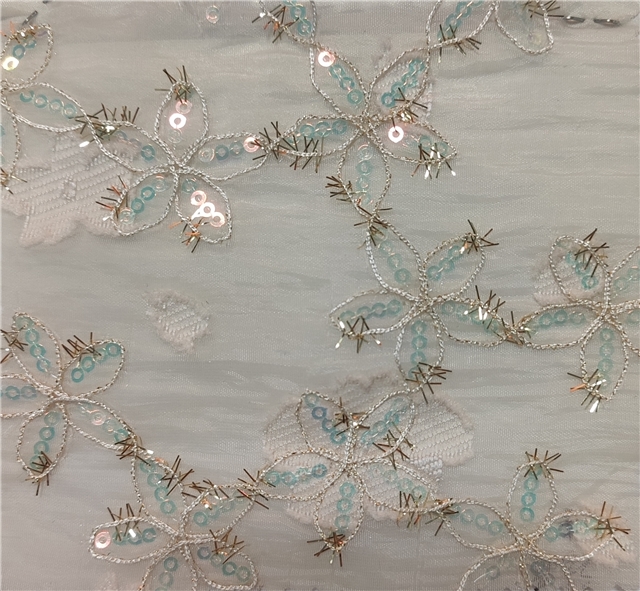 gold and silver silk sequin embroidery flower cutting organza fabric
