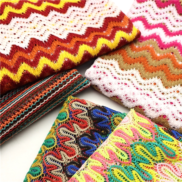 colored hollow wave pattern knitted fabric