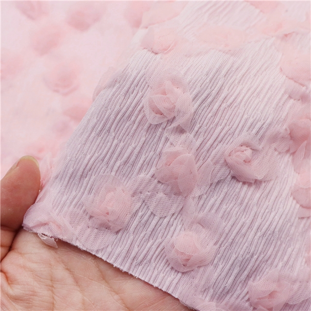 2 ways 3d ribbon small rose embroidery diamond pattern pleated knitted fabric