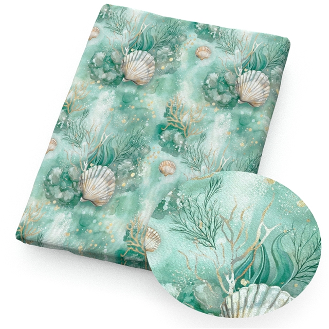 polyester cotton dyeing fish scale patterned shells green series polyester cotton fabric set (12 pcs/set)