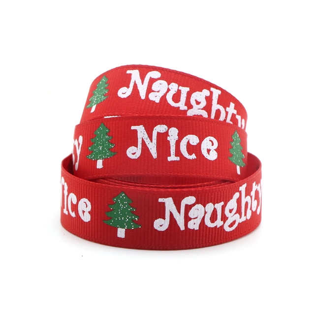 5/8" ink+glitter grosgrain christmas series glitter ink printing ribbon
