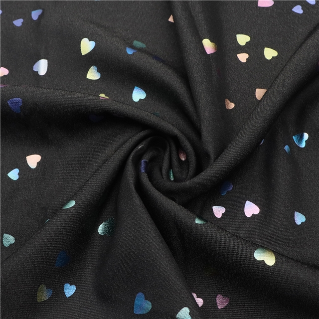 Rainbow Foil Heart Shaped Denim Color Polyester Fabric