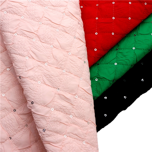 quilted embroidery sequins diamond pattern cotton fabric