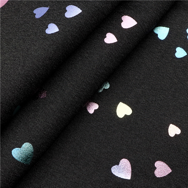 Rainbow Foil Heart Shaped Denim Color Polyester Fabric