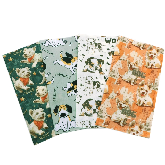 polyester cotton dog series polyester cotton fabric set (4 pcs/set)