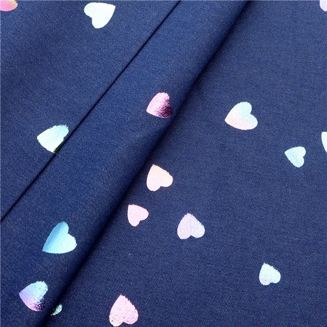 Rainbow Foil Heart Shaped Denim Color Polyester Fabric
