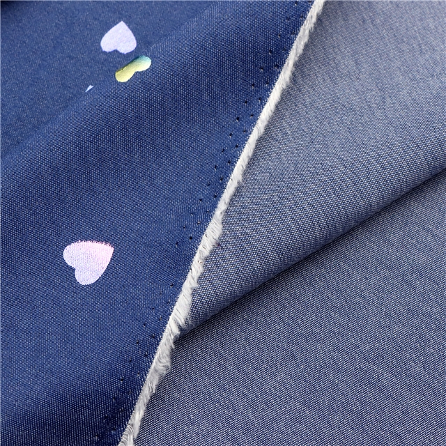 Rainbow Foil Heart Shaped Denim Color Polyester Fabric