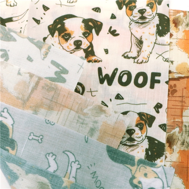 polyester cotton dog series polyester cotton fabric set (4 pcs/set)