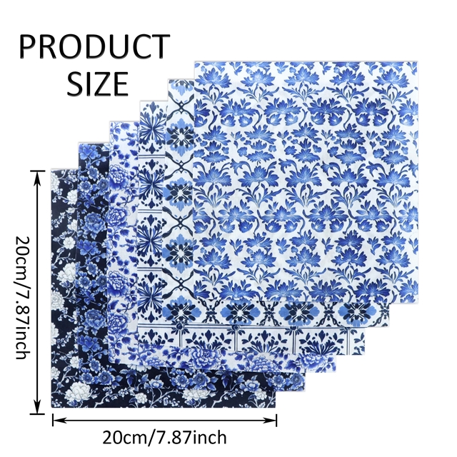 polyester cotton blue and white ceramic series polyester cotton fabric set (6 pcs/set) polyester cotton fabric,20*20cm(7.9*7.9