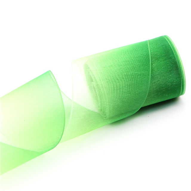 1.5" 38mm double side&heat transfer organza Gradient color organza ribbon green&Light green,5yard
