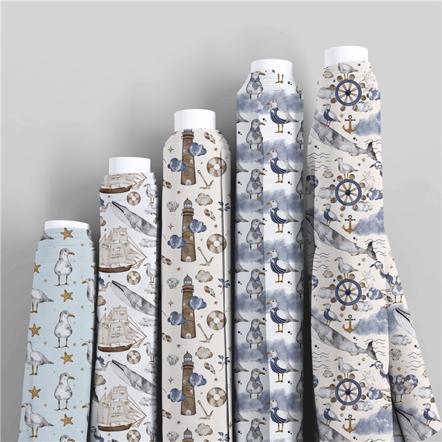 polyester cotton seagull whale lighthouse series polyester cotton fabric set (8 pcs/set)