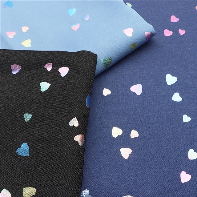 Rainbow Foil Heart Shaped Denim Color Polyester Fabric