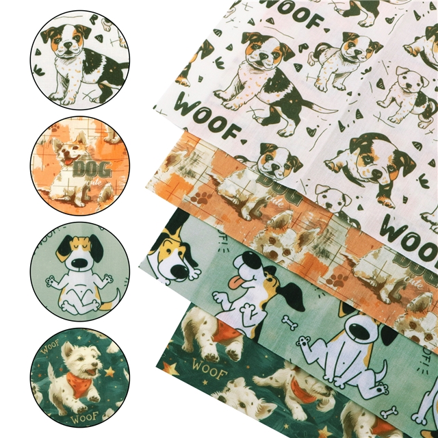 polyester cotton dog series polyester cotton fabric set (4 pcs/set)