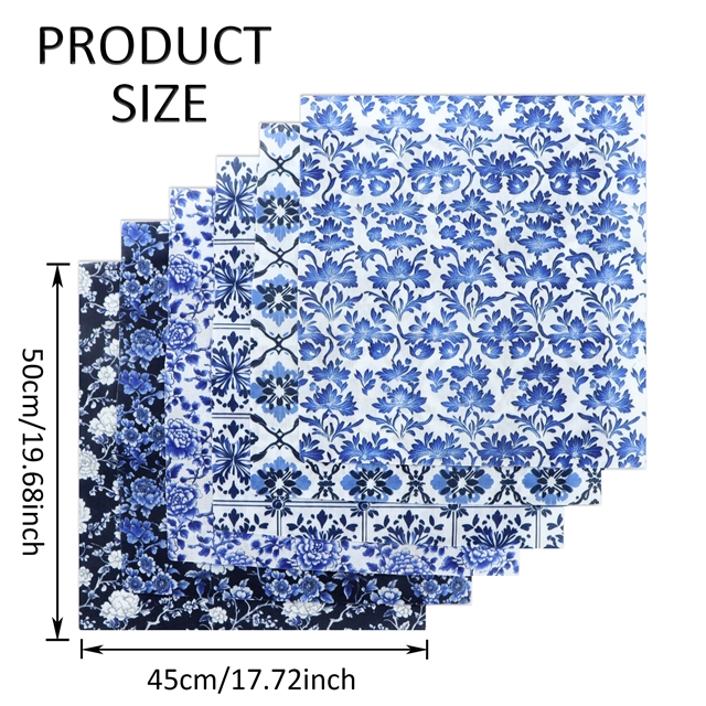 polyester cotton blue and white ceramic series polyester cotton fabric set (6 pcs/set) polyester cotton fabric,50*45cm(19.7*17.7