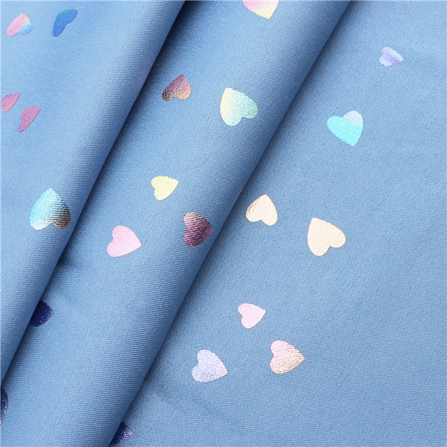 Rainbow Foil Heart Shaped Denim Color Polyester Fabric