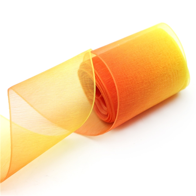 1.5" 38mm double side&heat transfer organza Gradient color organza ribbon golden&yellow,50yard