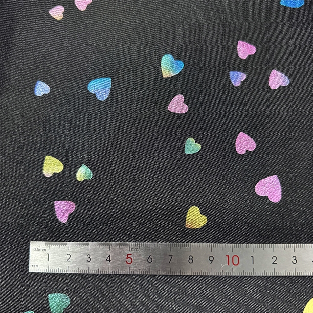 Rainbow Foil Heart Shaped Denim Color Polyester Fabric