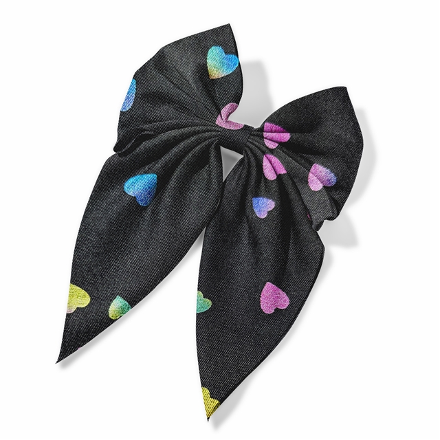 Rainbow Foil Heart Shaped Denim Color Polyester Fabric