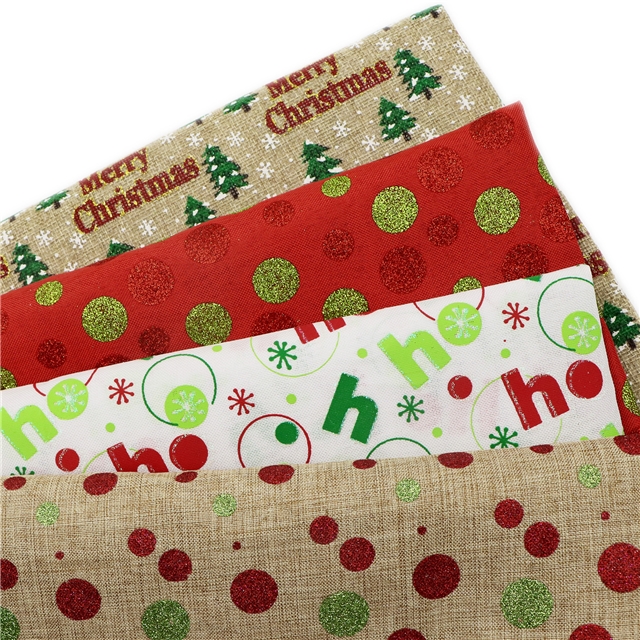 christmas dots faux linen fabric