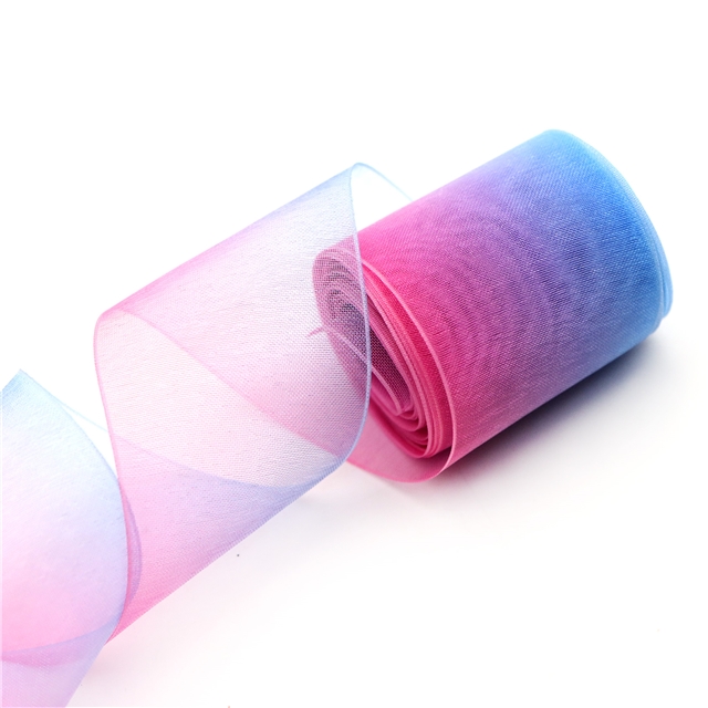 1.5" 38mm double side&heat transfer organza Gradient color organza ribbon blue&hotpink,5yard