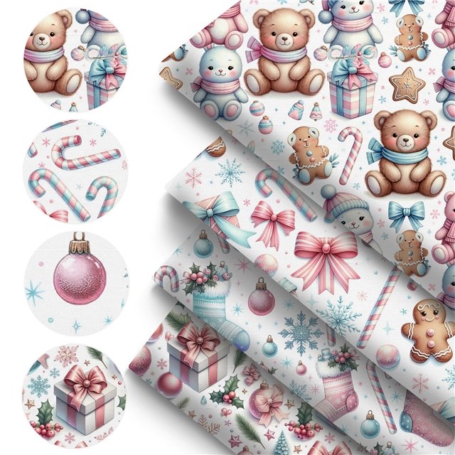 polyester cotton christmas series polyester cotton fabric set (4 pcs/set)