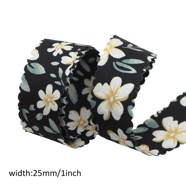 polyester+cotton wavy double sided printed webbing ribbon 25mm(1