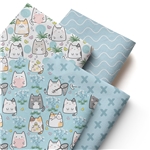 geometric cat series polyester cotton fabric set (4 pcs/set)