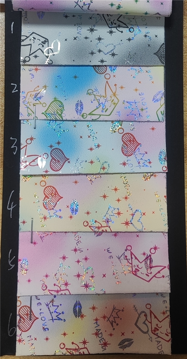 synthetic leather colorful laser silver hot stamping crown heart faux leather