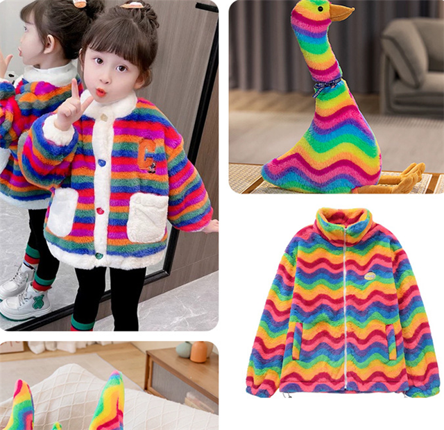 rainbow wave rabbit fur fabric