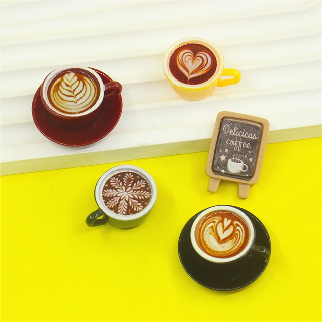 simulated coffee cup, miniature food and play utensils, 3d resin