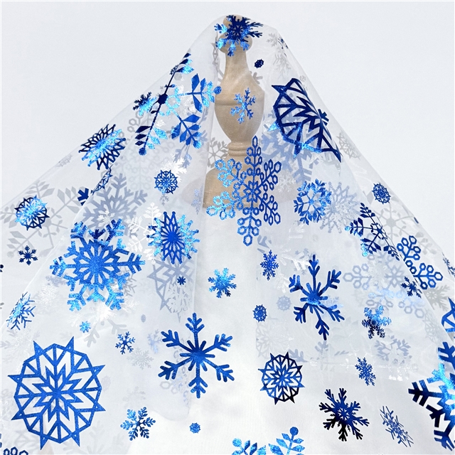 90% synthetic fiber, 10% others christmas snowflake gold hot stamping organza fabric 100*145cm(39.4*57.1