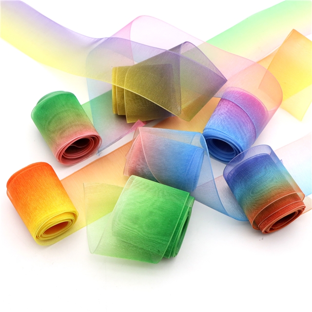1.5" 38mm double side&heat transfer organza Gradient color organza ribbon