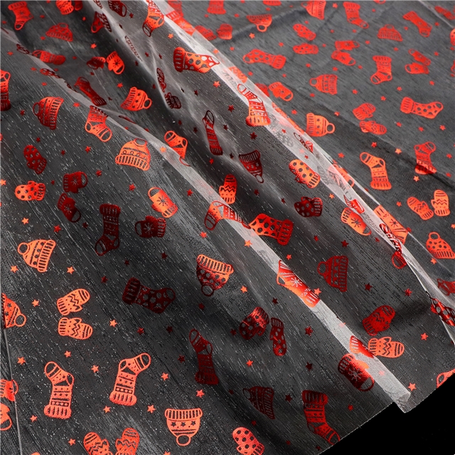 90% synthetic fiber, 10% others christmas stockings red hot stamping organza fabric