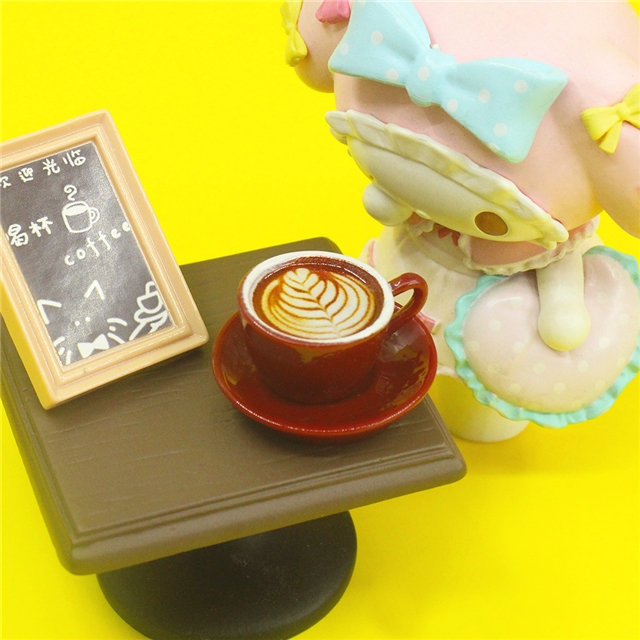 simulated coffee cup, miniature food and play utensils, 3d resin