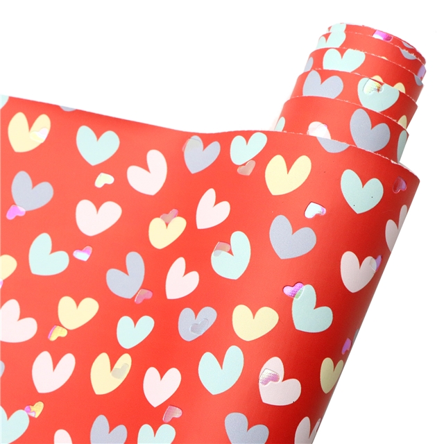 synthetic leather bump texture colourful gold hot stamping heart faux leather 