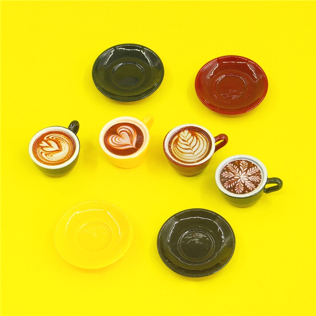 simulated coffee cup, miniature food and play utensils, 3d resin