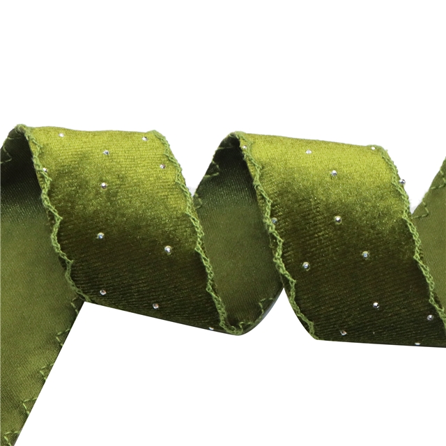 polyester velvet hot stamping moon ribbon 03 olive green,3.8cm(1-1/2