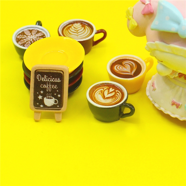 simulated coffee cup, miniature food and play utensils, 3d resin
