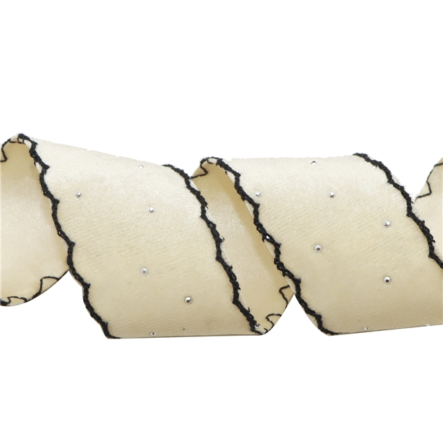 polyester velvet hot stamping moon ribbon 01 beige,3.8cm(1-1/2