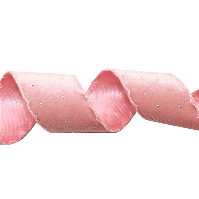 polyester velvet hot stamping moon ribbon 02 pink,3.8cm(1-1/2