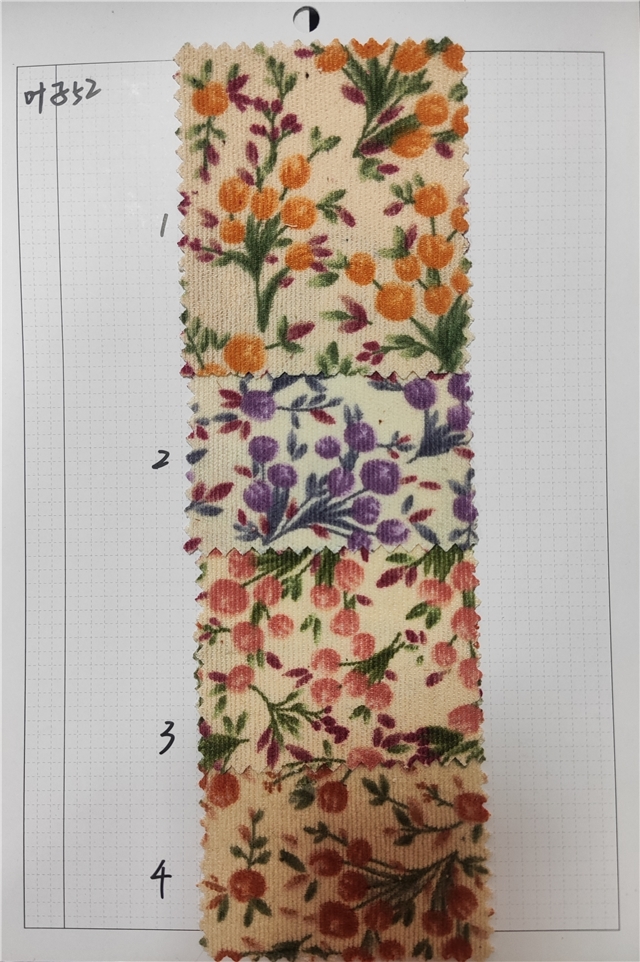 leaf flower printed corduroy fabric