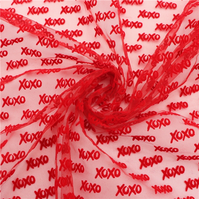 velvet letters mesh fabric