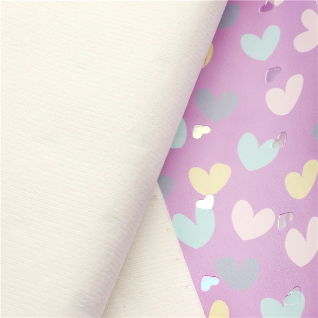 synthetic leather bump texture colourful gold hot stamping heart faux leather 