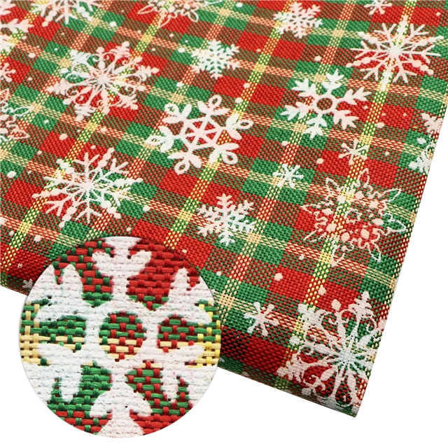 christmas red green checkered snowflake ink printing imitation linen