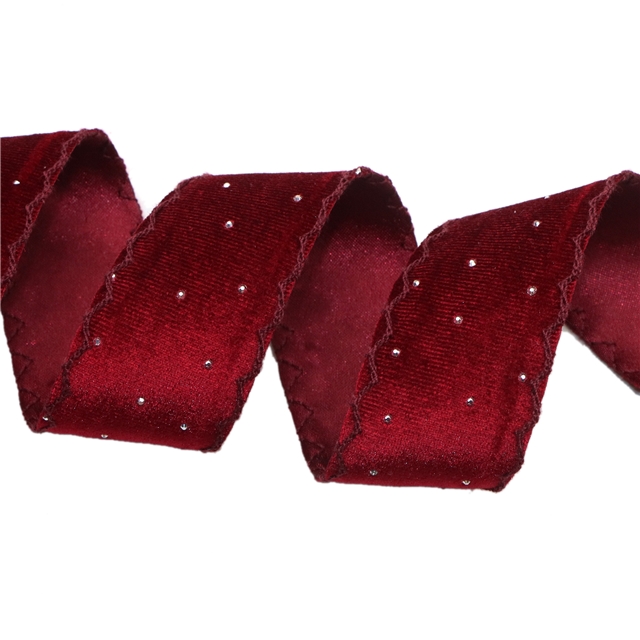 polyester velvet hot stamping moon ribbon 08 wine red,3.8cm(1-1/2