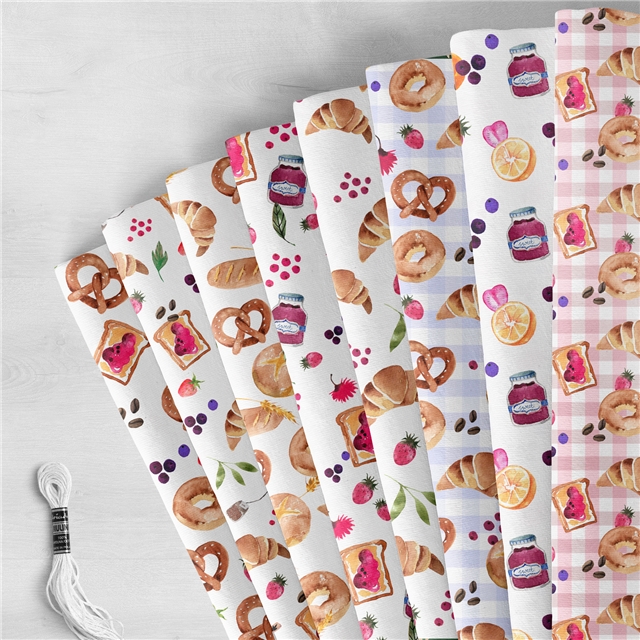 polyester cotton food series polyester cotton fabric set (8 pcs/set) polyester cotton fabric,50*45cm(19.7*17.7