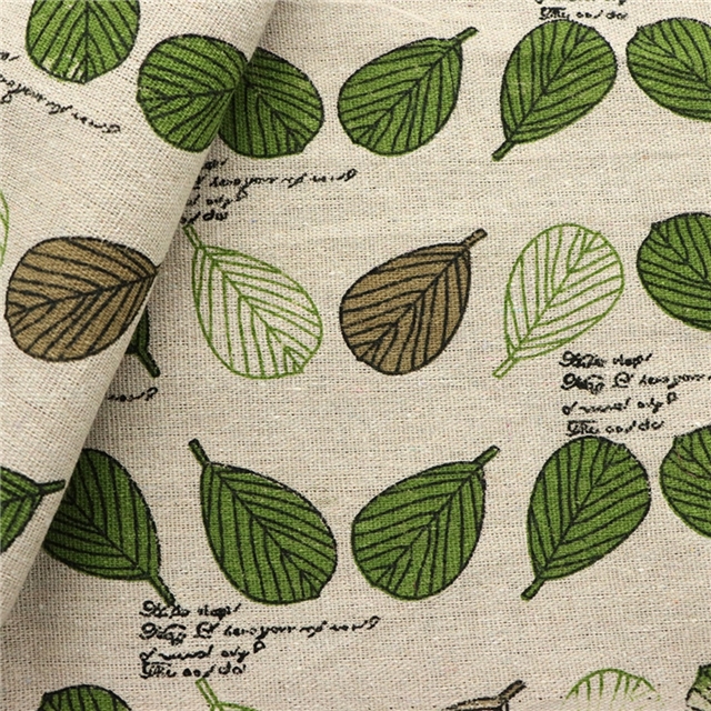 leaf text printed linen fabric green,50*150cm(19.7*59.1