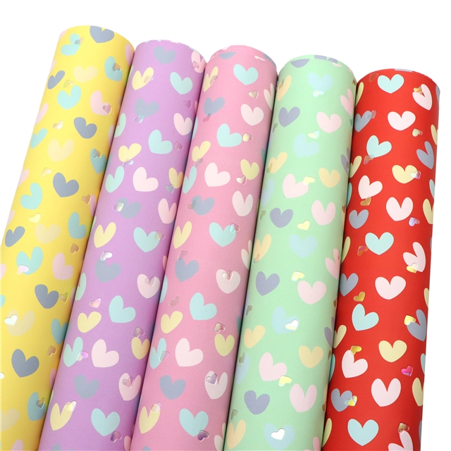 synthetic leather bump texture colourful gold hot stamping heart faux leather 